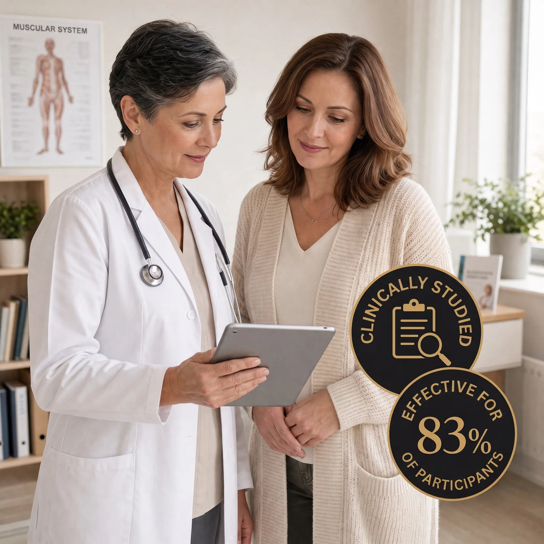 A doctor goes over study results with a patient